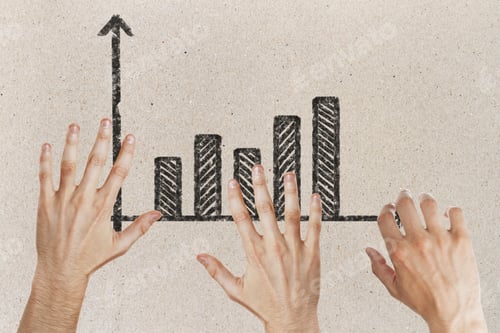 Preview: Abstract Image Of Hands With Drawn Business Chart On Concrete Background. Teamwork And Finance