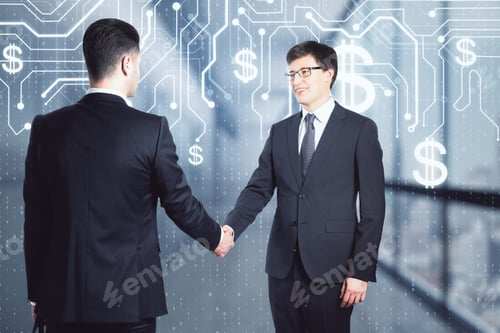 Businessmen Agreeing on Deal Involving Digital Currency