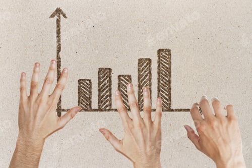 Preview: Abstract Image Of Hands With Drawn Business Chart On Concrete Background. Teamwork And Financial