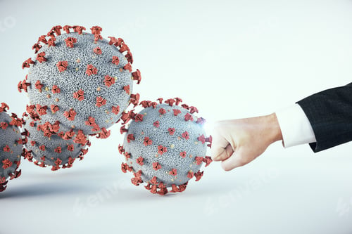 Preview: Businessman Hand Beats Germ Virus Bacteria Coronavirus 2019-Ncov. Coronavirus Helath Crisis Concept