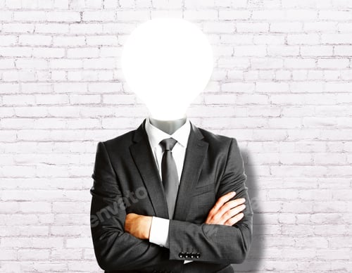 Preview: Idea Concept With Lamp Headed Businessman On White Brick Wall Background