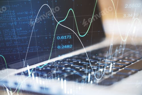 Vista previa: Stock Market Online Business Concept With Digital Financial Graphs And Numbers At Laptop