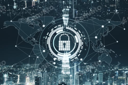 Preview: Cyber Data Or Information Privacy Concept With Digital Keyhole At Night City Background.