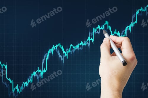 Preview: Hand Drawing Stock Chart On Virtual Screen. Business And Financial Success Concept.