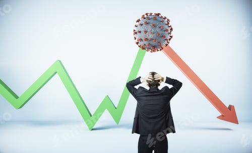 Preview: Shocked Businessman Looking On Falling Stock Chart And Germ Virus Bacteria Coronavirus 2019-Ncov