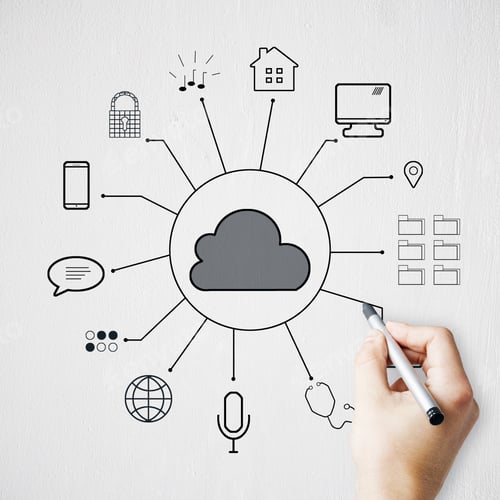 Preview: Hand Drawn Digital Cloud On White Backdrop. Cloud Computing And Network Concept