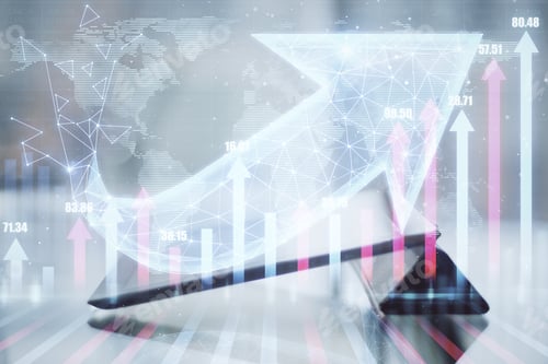 Preview: Digital Tablet With Business Chart And Polygonal Arrow Hologram. Finance And Trade Concept
