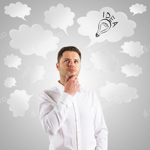 Preview: Businessman Thinking With Speech Bubble Over Head