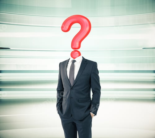 Preview: Businessman With Question Mark Head On Abstract Green Background
