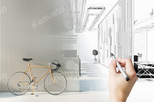 Preview: Before And After Renovation Modern Office Interior Sketch. Repairs Concept
