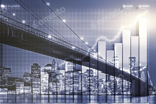 Preview: Double Exposure With Business Graph And Skyscrapers