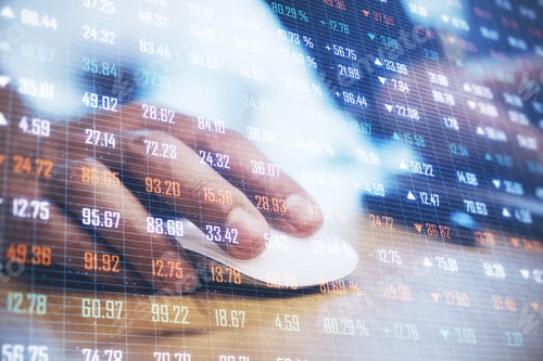 Preview: Close Up Of Hands On Desktop Using Laptop With Forex Chart. Trade, Big Data And Stats Concept