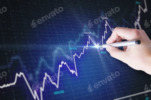 Preview: Hand Drawing Abstract Forex Chart On Blurry Dark Background. Stats And Currency Concept.
