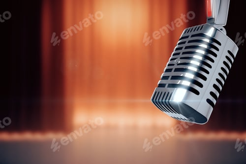 Preview: Vintage Microphone At Stage With The Scenes Background 3D Render