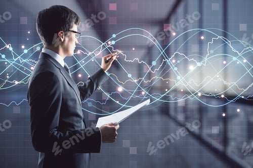 Preview: Statistics And Big Data Concept With Businessman Analysing Stats Data Graphs