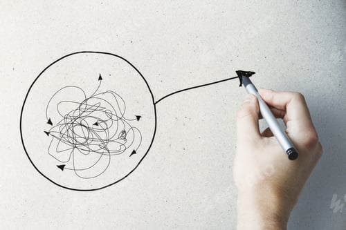 Preview: Hand Drawing Creative Scribble On Concrete Wall Background. Quiz And Solution Concept