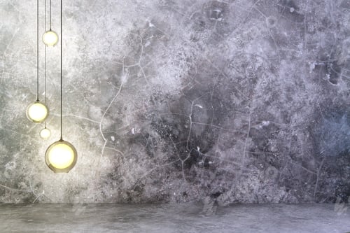 Preview: Lightbulbs On Concrete Wall With Concrete Floor 3D Render