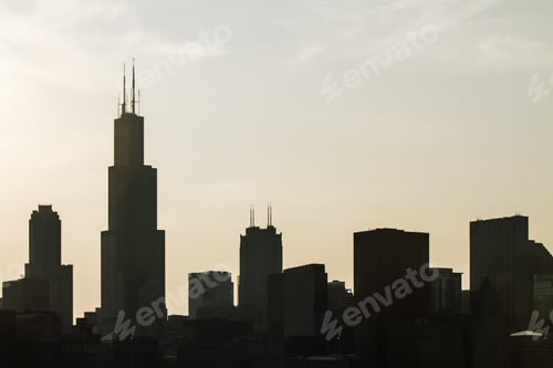 Preview: Beautiful Chicago Skyline At Sunset, Backlit
