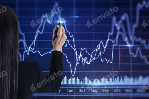 Preview: Businesswoman Drawing Financial Chart. Trading And Investing Concept