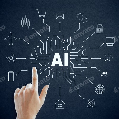 Preview: Hand Pointing At Creative Ai Sketch On Dark Background. Artificial Intelligence And Technology