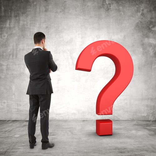 Preview: Businessman Looking At Red Question Mark Symbol