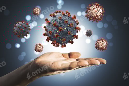 Preview: Hand Holding Coronavirus Molecules With Bokeh Light Background