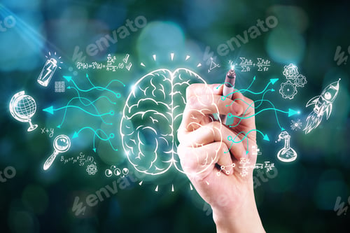 Preview: Hand Drawing Abstract Business Sketch On Blurry Background. Achievement And Success Concept