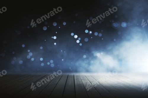 Visualização: Quarto abstrato com piso de madeira e parede embaçada com pontos