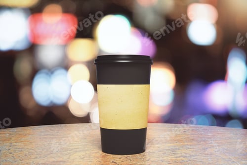 Preview: Blank Black Paper Cup Of Coffee On The Wooden Table, Mock Up