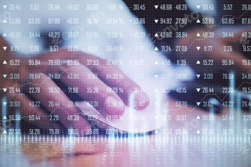 Preview: Close Up Of Hands On Desktop Using Laptop With Forex Chart. Trade, Big Data And Analysis Concept