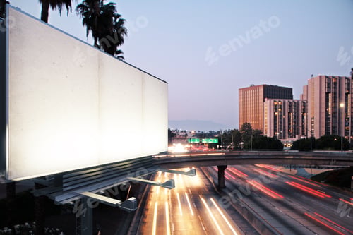 Preview: Blank White Billboard On The Background Of The Highway At Evening, Mock Up