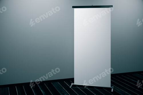 Preview: Blank White Roll-Up Banner Stand Mock Up
