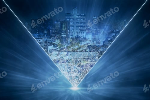 Preview: Abstract Bright Polygonal Night City Background. Landing Page And Website Concept
