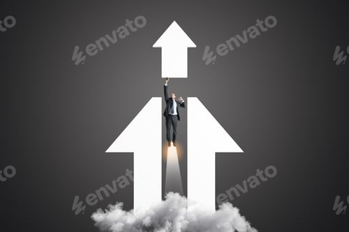 Preview: Man Climbing Rocket Arrow Achieving Business Growth