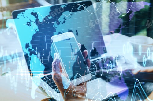 Preview: Businessman Hand Using Smartphone With Abstract Global Network Interface. Global And Technology