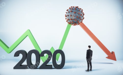 Preview: Businessman Looking On Forex Chart And Germ Virus Bacteria Coronavirus 2019-Ncov. Coronavirus