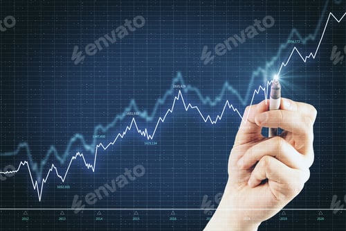 Preview: Close Up Of Hand Drawing Creative Forex Chart On Blurry Background. Trade And Invest Concept