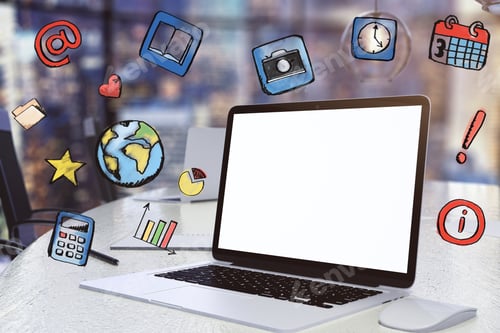 Preview: Blank White Screen Of Laptop With Social Media Icons