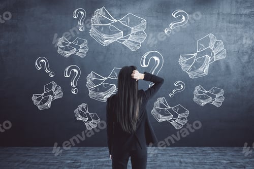 Preview: Creative Idea And Startup Concept With Businesswoman Back View Looking At Dark Wall With
