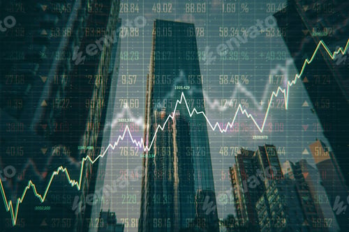 Preview: Forex Chart On Creative Blurry Downtown City Background. Invest And Finance Concept. Double Exposure