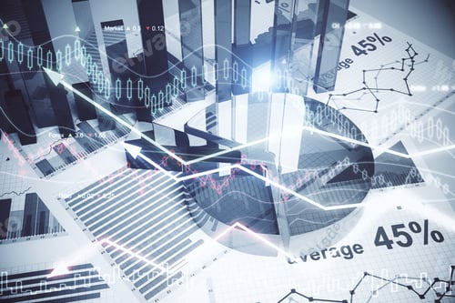Preview: Abstract Forex Wallpaper. Innovation, Economy, Finance And Trade Concept. Double Exposure