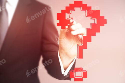 Preview: Businessman Drawing Abstract Red Question Mark. Confusion Concept