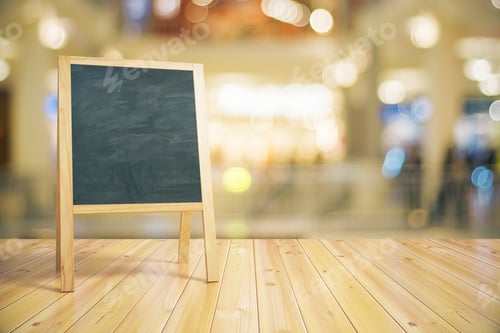 Preview: Blank Restaurant Blackboard On Wooden Floor