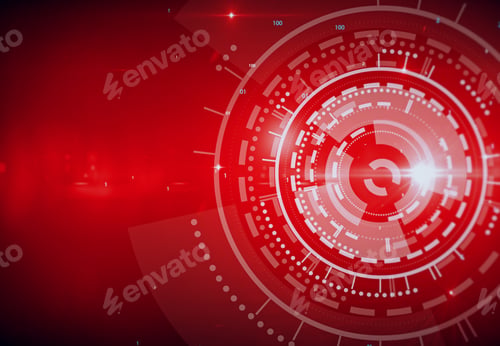Preview: Abstract Digital Red Button On Blue Background. Technology Concept