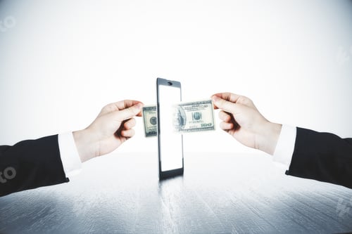 Preview: Money Transfer With Man Hands And Digital Tablet Concept