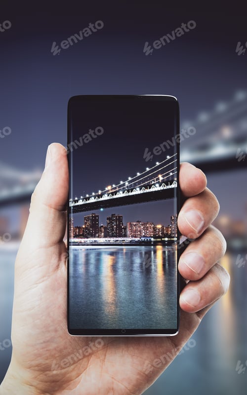 Preview: Man Taking Night City Photograph With Smartphone. Contemporary Concept