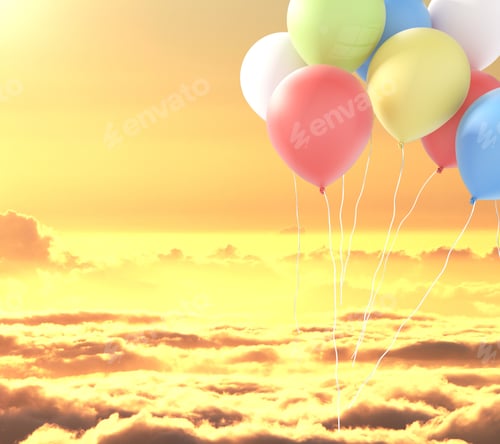 Preview: Many Colorful Balloons In Yellow Sky