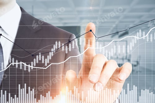 Preview: Unrecognizable Businessman Pointing At Abstract Business Chart On Blurry Office Interior