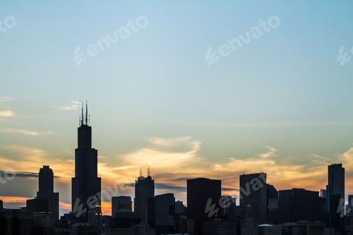Preview: Beautiful Chicago Skyline At Sunset, Backlit