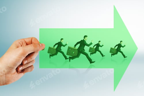 Preview: Corporate Men Running in Green Arrow Direction